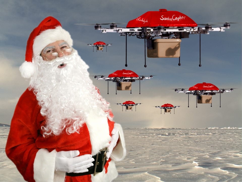 Hovershotz aerial drone photography Cumbria help Father Christmas use drones to help deliver presents to children. Santa Drone. Lake District