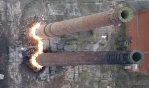 Drone footage of tower demolition