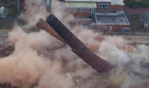 Chimney demolition photograph by drone Yorkshire