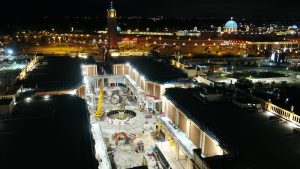 drone image at night of the Trafford Centre Manchester aerial photograph